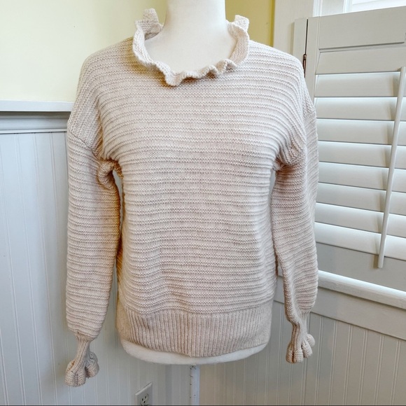 Madewell Sweaters - Madewell AG587 Antique Cream Ruffle Trim Textured Sweater Size XS